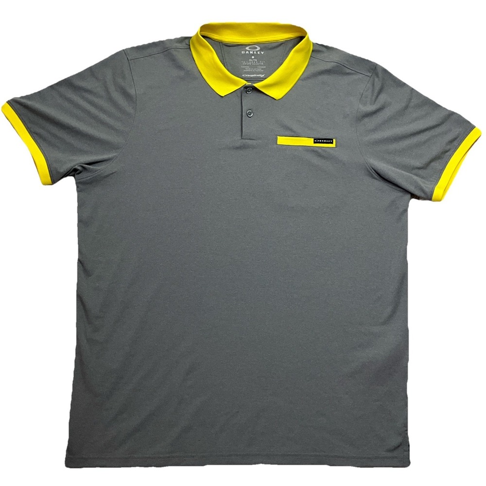 Oakley Men's Gray And Yellow Short Sleeve Polo Shirt Size XL